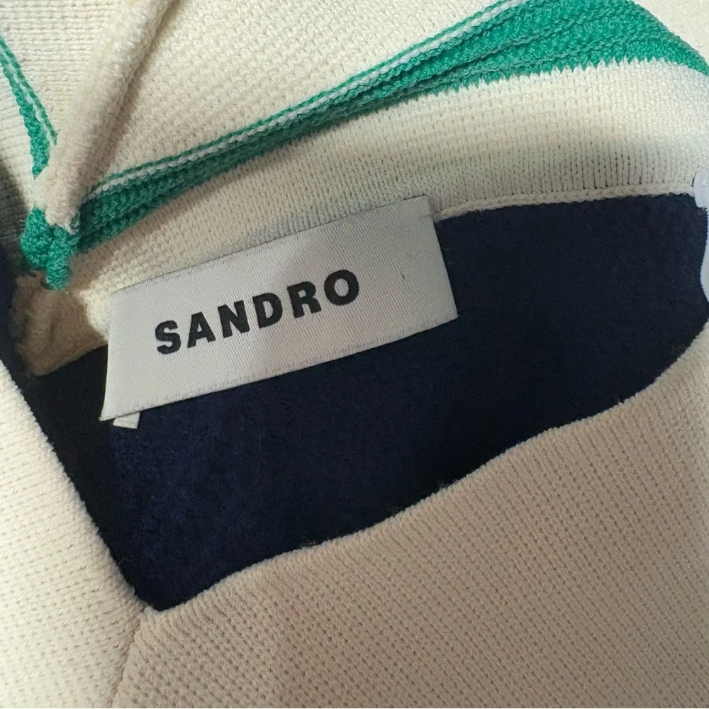 Sandro Guilhem cable knit sweater anchor navy blue green size 0 wool cashmere - Picture 4 of 8